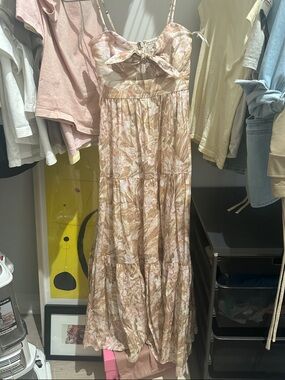 Zimmermann Floral Tie-Front Maxi Dress in Blush Brown